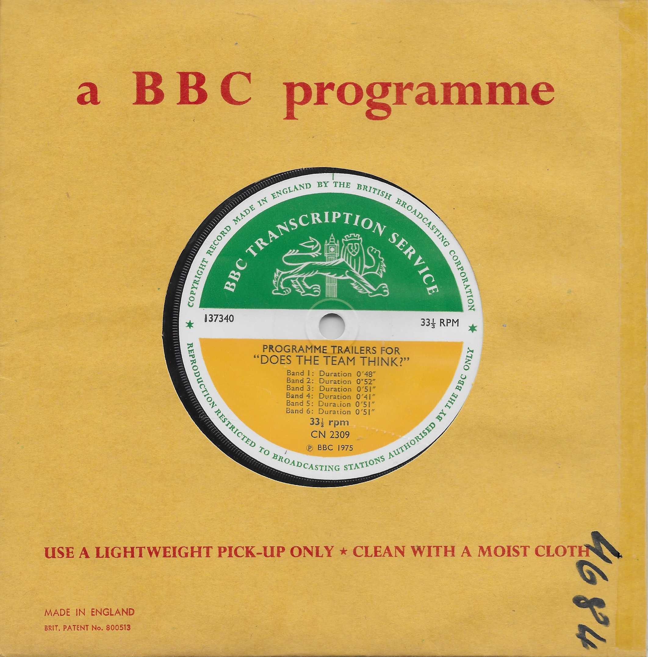 Picture of CN 2309 Programme trailers for "Does the team think?" by artist  from the BBC records and Tapes library